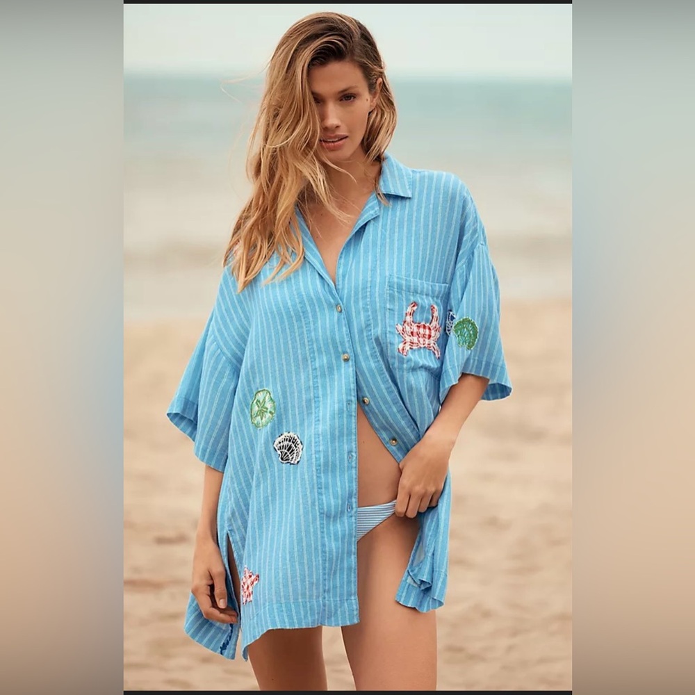 Antropologie Blue Striped Swim Cover-Up XS